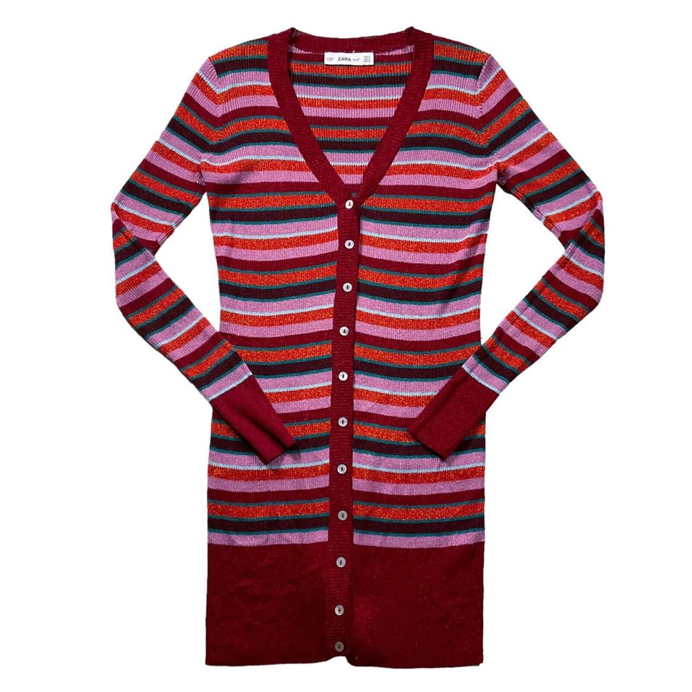 Zara Red and Pink Striped Cardigan